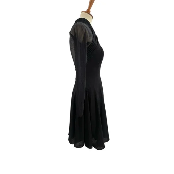 Tadashi Black Mesh Detail Long Sleeve Dress Size 8